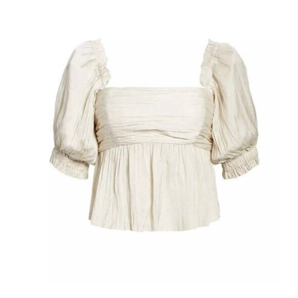 FRAME Puff Sleeve Square Neck Empire Waist Vanilla‎ Blouse size Large NWT - Picture 1 of 13